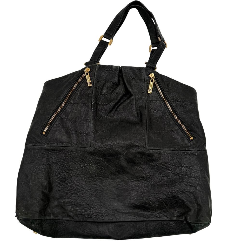 Tory Burch Black Leather Steffi Zipper Tote Handbag